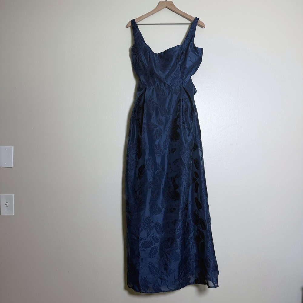 Lulus Perfected Aura Navy Jacquard Tie-Back Maxi Dress Gown XL Wedding Formal - Picture 5 of 13
